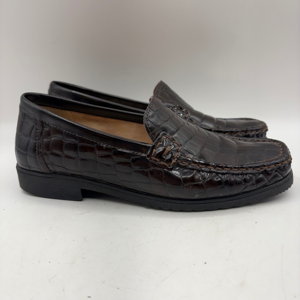 Rene by Ara Echt Mokassin Brown Crocodile Embossed Leather Loafers Womens Size 6